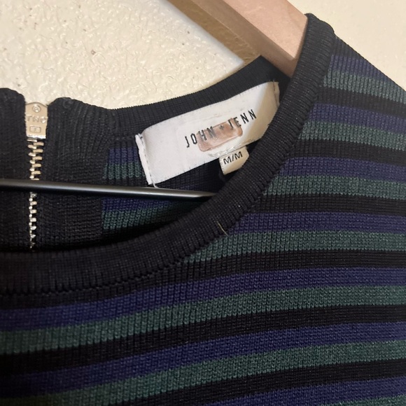 John + Jenn Knit Dress - Women's Medium Green Black Navy EUC - Striped Office - Picture 6 of 13